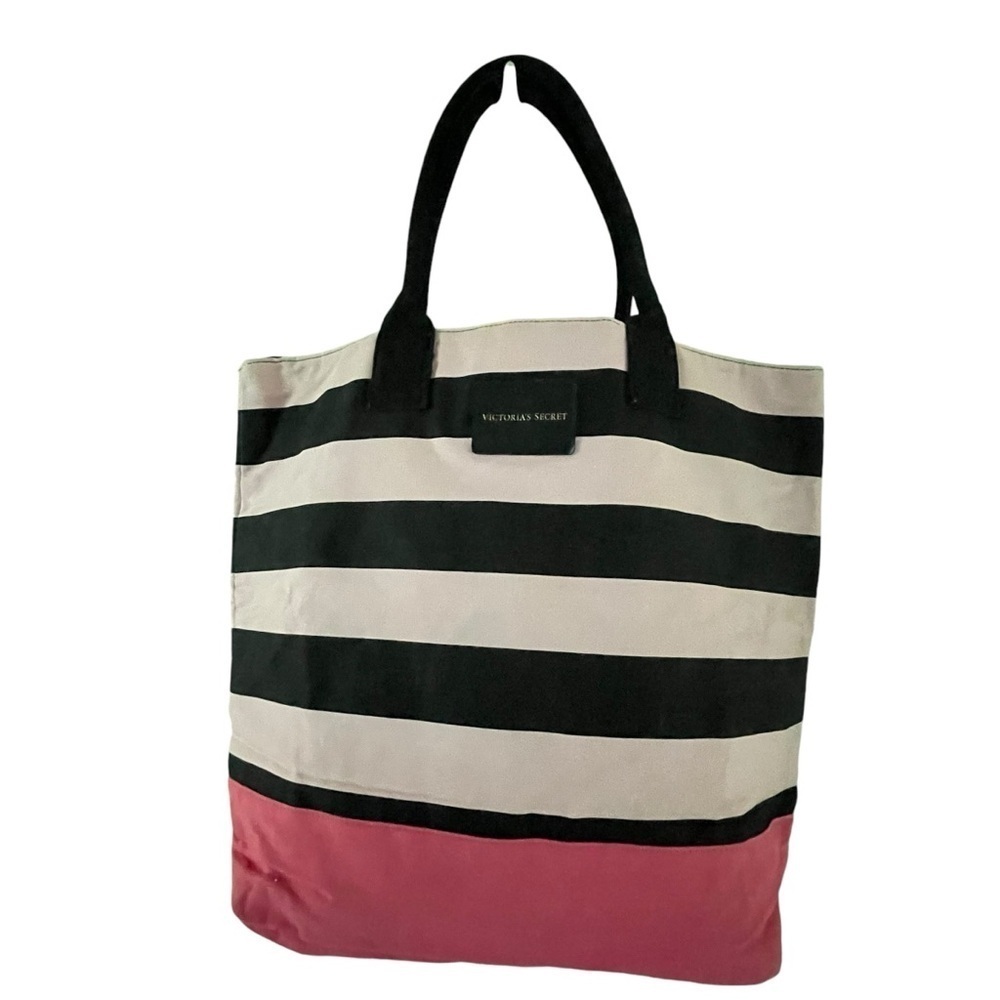Victoria's Secret Limited Edition Pink Black Striped Getaway Tote - Picture 1 of 4